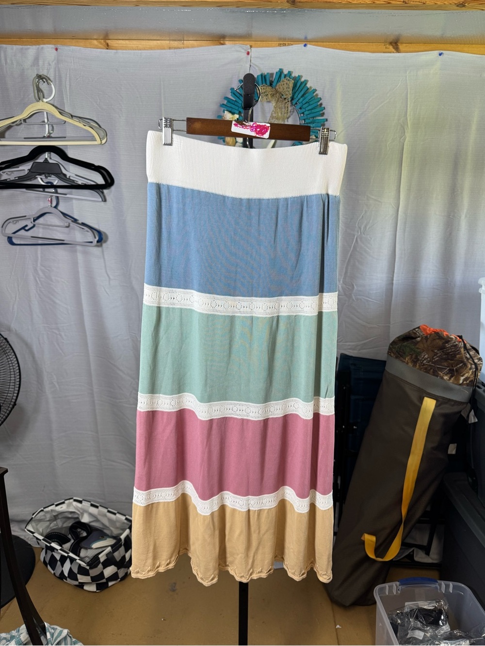 Aleeza Paris Women’s Colorblock Maxi Skirt Pastel Stripe